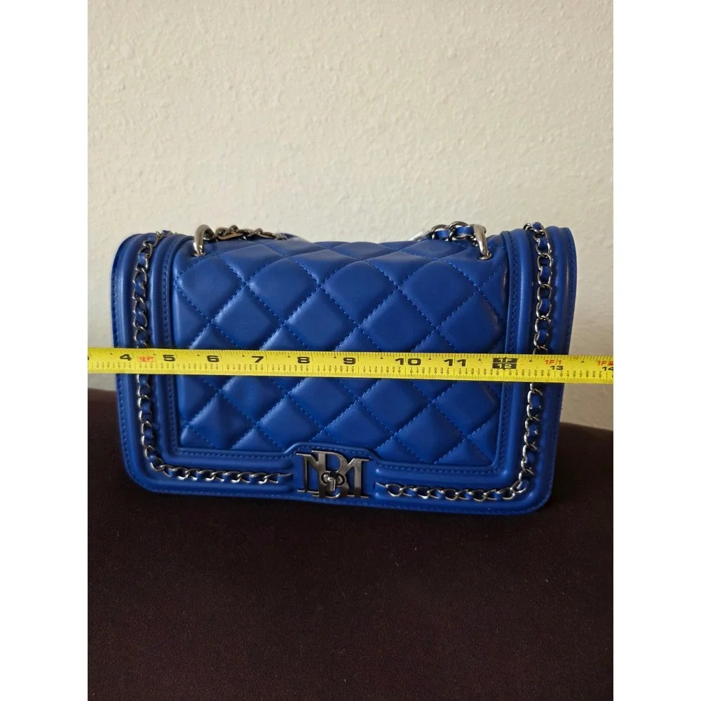 Badgley Mischka Quilted Crossbody Bag Blue Gunmetal Chain BM-4152 New